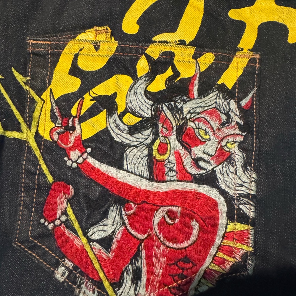 Ed Hardy Red and Yellow Graphic Denim Jeans